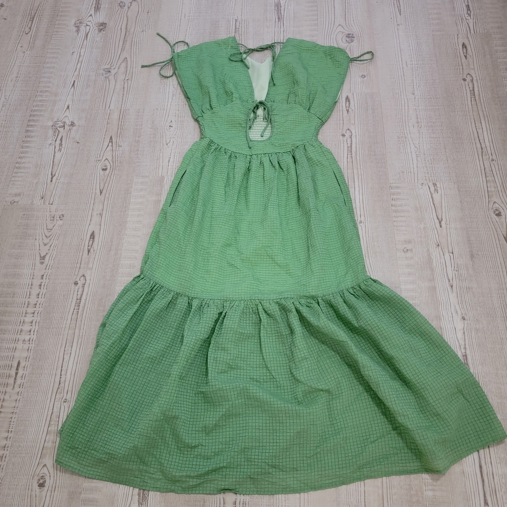 NWT Entro Green Gingham Maxi Dress Small Cottagecore Prairie - Picture 10 of 10
